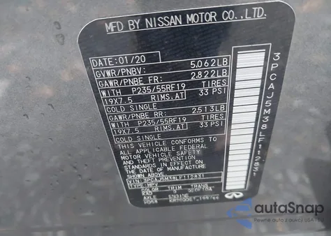 2020 Infiniti Qx50 Essential Awd из США, поврежденный, VIN 3PCAJ5M38LF112831